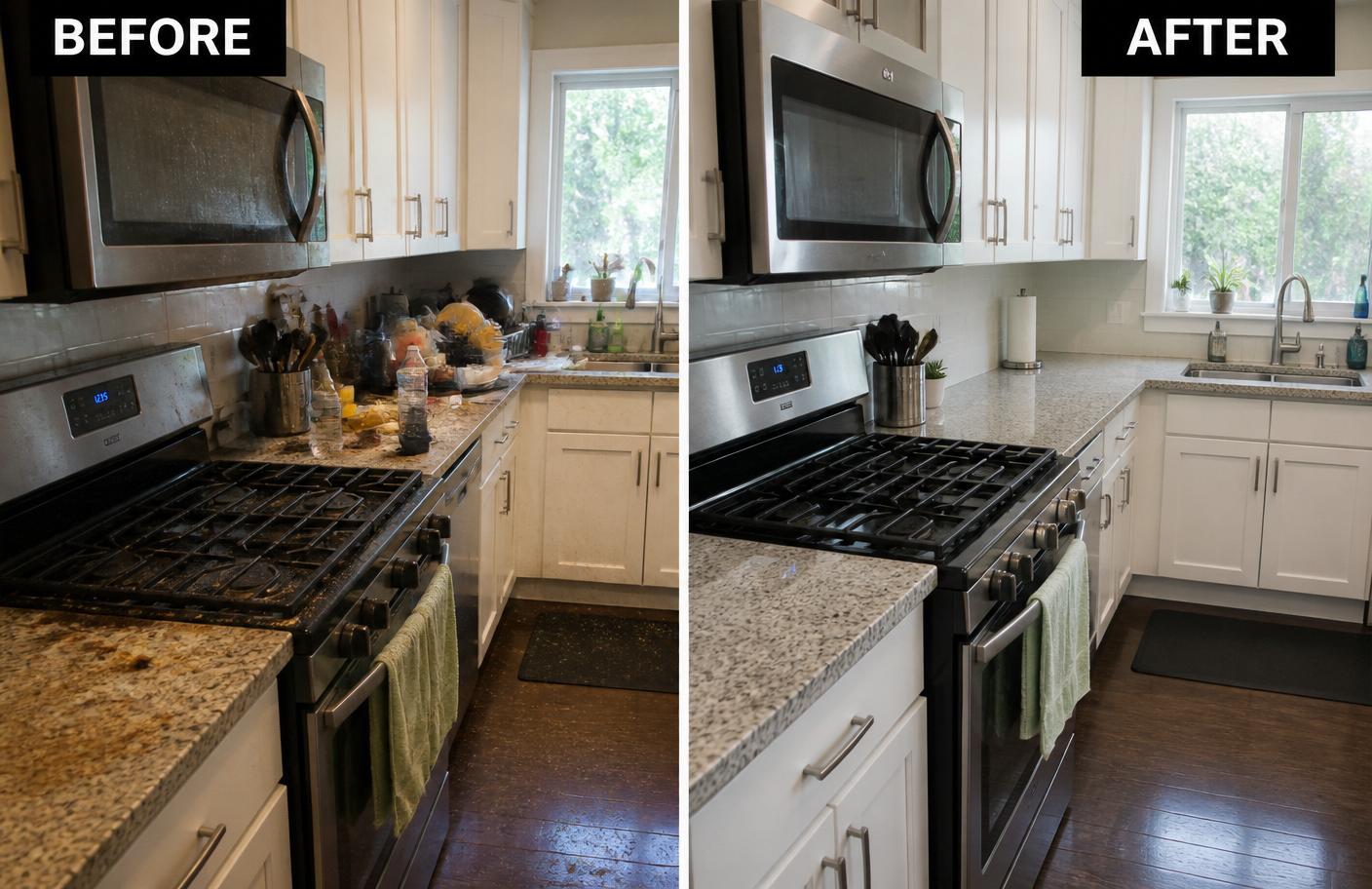 Kitchen before and after professional cleaning